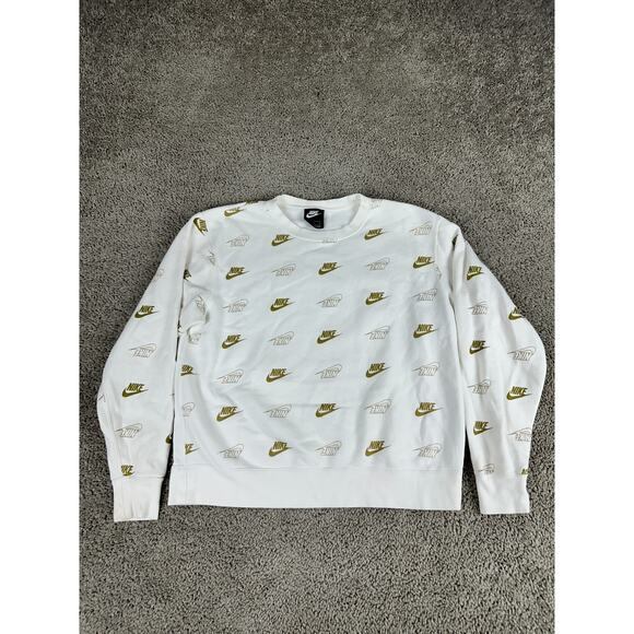 Nike Tops - Nike Sportswear Womens Crewneck Medium All Over Swoosh Print White Ladies